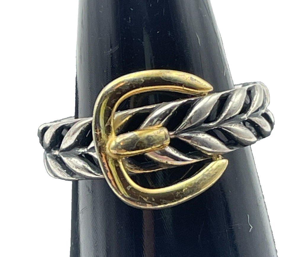 Sterling Silver Belt Buckle Ring Sz 4.75 Open Work Band Avon 925 NV Gold Plated